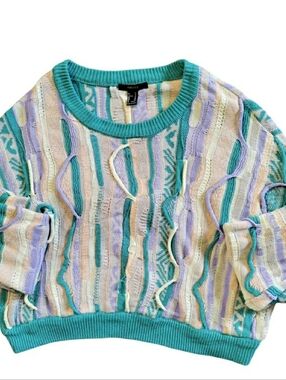 Forever 21 Coogi Style Textured 3D Knit Sweater Chunky Pullover Relaxed Fit